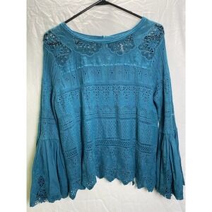Free People Long Sleeve Crochet Sweater Women Medium Once Upon A Time Top Boho